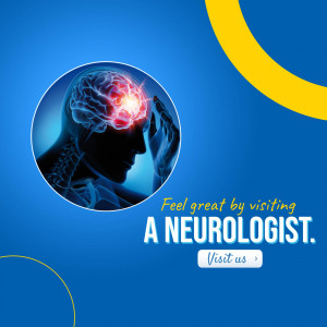 Image depicting a person with a headache and a glowing brain, promoting neurology services.