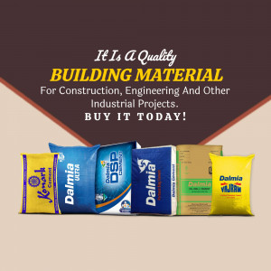 Assortment of cement bags from various brands like Dalmia, Komark, and DSP.