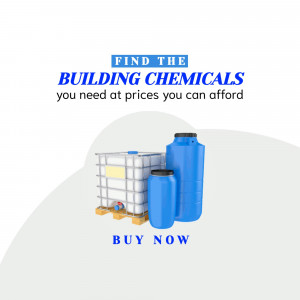 Image of building chemicals in containers with promotional text.