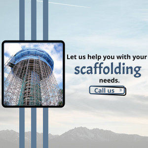 Image of the Space Needle under scaffolding with a call to action for scaffolding services.