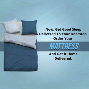 Image of a neatly made bed with a mattress and pillows, advertising mattress delivery.