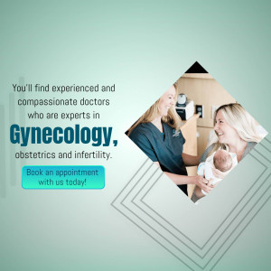 Image of a doctor with a mother and newborn baby, promoting gynecology, obstetrics, and infertility services.
