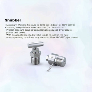 Silver snubber pressure gauge protector with threaded connections
