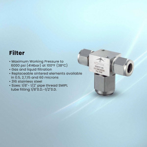 Close-up of a stainless steel filter with technical specifications.