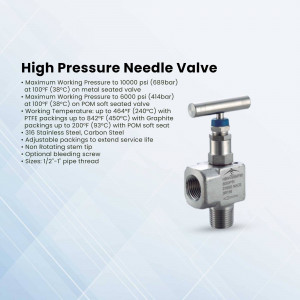 Silver high pressure needle valve with technical specifications