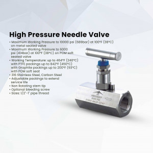 Stainless steel high pressure needle valve with blue handle