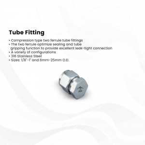 Close-up of a stainless steel two ferrule tube fitting