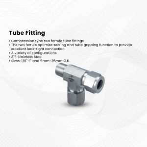 Stainless steel tube fitting tee connector with compression ferrule