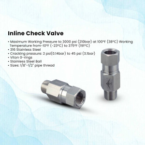 Stainless steel inline check valve with technical details