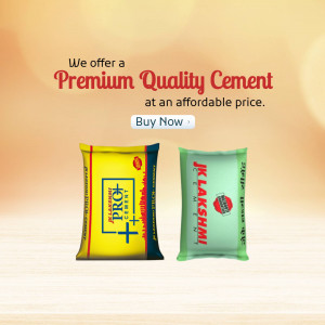 Image of JK Lakshmi Cement bags with promotional text