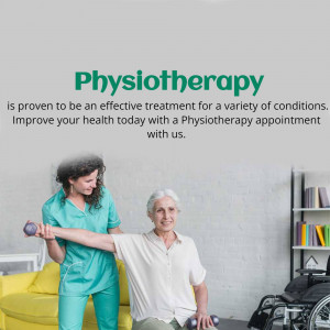 Physiotherapist assisting a senior woman with arm exercises