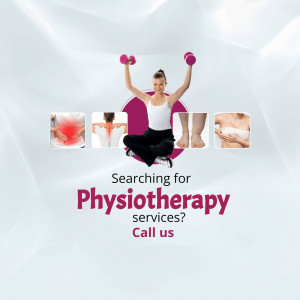 Woman exercising with dumbbells and images depicting common physiotherapy needs.