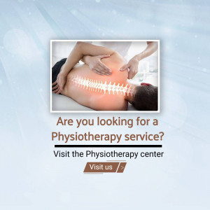 Image of a physiotherapist working on a patient's back with a spine illustration and text promoting physiotherapy services.