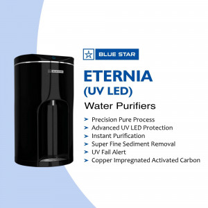 Blue Star Eterna UV LED Water Purifier with features listed