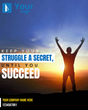Silhouette of a person with arms raised against a sunset with motivational text.