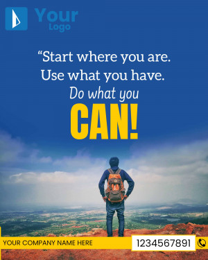 Image of a person standing on a mountain peak with an inspirational quote.