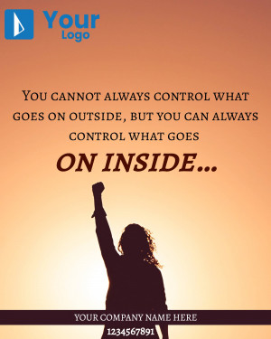Silhouette of a woman raising her fist against a sunset with motivational quote.