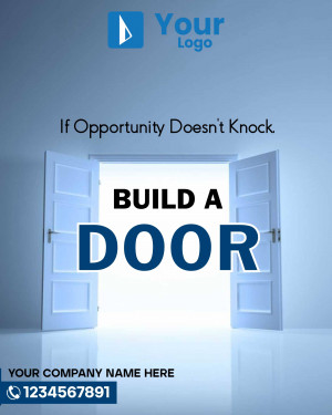 Image of an open door with the text 'BUILD A DOOR' and a motivational quote.