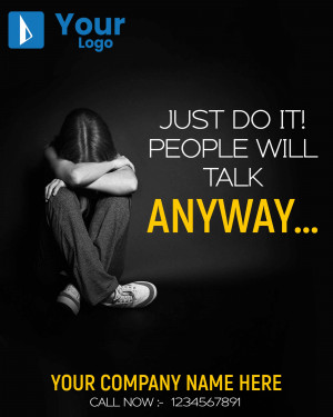 A grayscale image of a person with their head in their knees with motivational text overlayed.