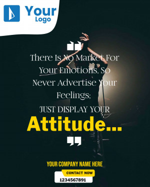 Motivational poster with a person holding up a hand and text about attitude.