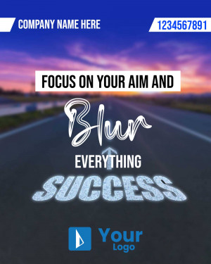 Motivational image with a blurred road and text about focus and success.