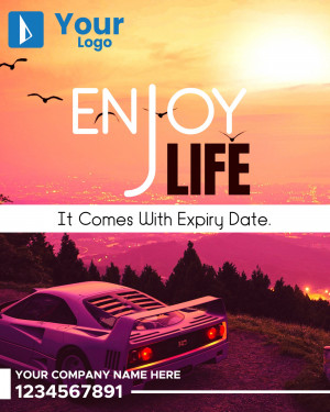 Sunset landscape with a sports car and motivational text.
