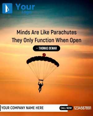 Image with a quote about open-mindedness and a skydiver.