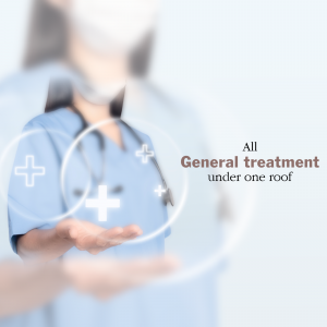 Doctor with stethoscope and medical icons, representing general treatment.