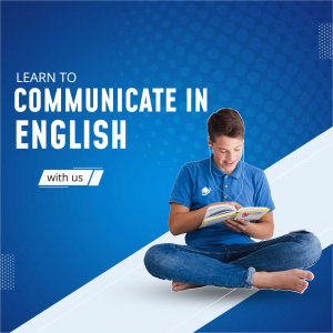 A young man with headphones reading a book, promoting English language learning.