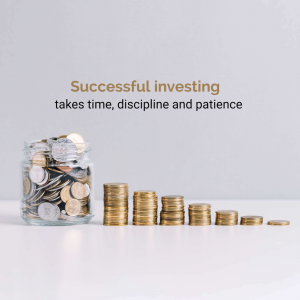 Jar of coins with stacks of coins representing growth