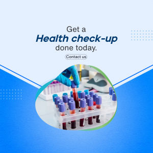 Image promoting health check-ups with a blood test visual.