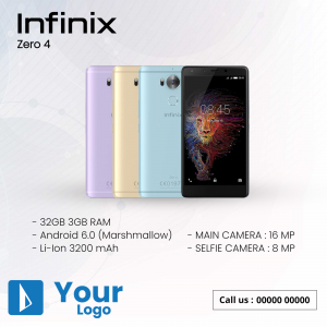 Infinix Zero 4 smartphone in multiple colors with specifications