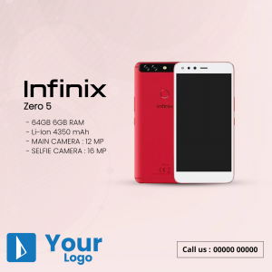 Red Infinix Zero 5 smartphone with specifications listed