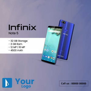 Infinix Note 5 smartphone with specifications displayed