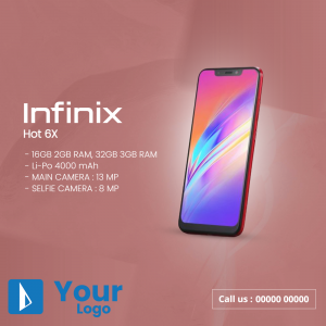 Red Infinix Hot 6X smartphone with specifications listed