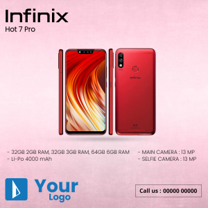 Red Infinix Hot 7 Pro smartphone with specifications