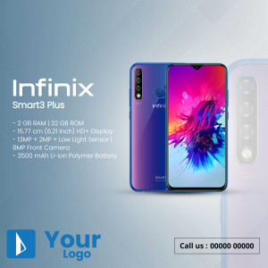 Infinix Smart 3 Plus smartphone with key specifications highlighted