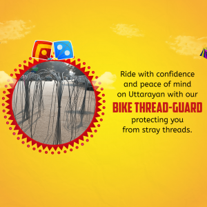 Advertisement for a bike thread-guard during Uttarayan festival