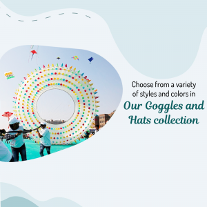 A vibrant image of a kite festival with text promoting sunglasses and hats.