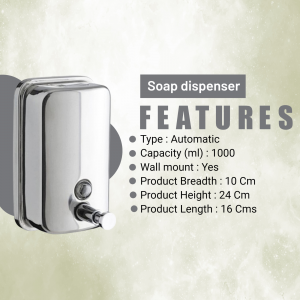 Silver automatic soap dispenser with feature list