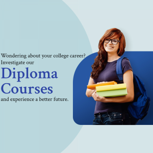 Young woman with books promoting diploma courses