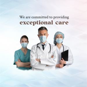 Three healthcare workers wearing masks and scrubs, representing commitment to patient care.