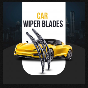 Advertisement for car wiper blades featuring a yellow sports car