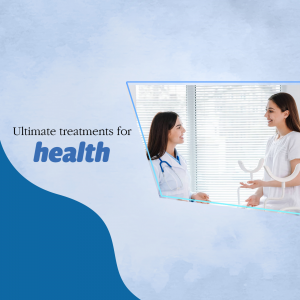 Two female doctors smiling and discussing with a patient in a modern clinic.