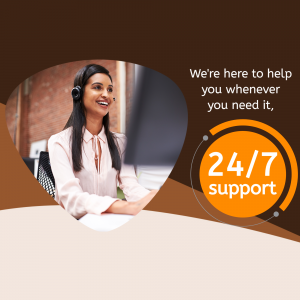 Smiling customer support representative wearing a headset