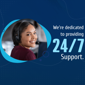 Smiling customer support representative with a headset