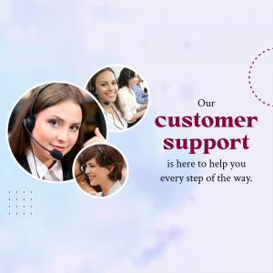 Image of customer support representatives with headsets, offering assistance.