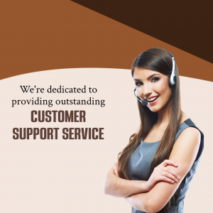 Smiling customer support representative wearing a headset