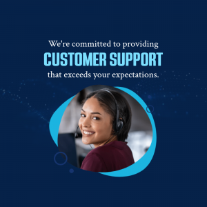 Customer support representative with headset smiling