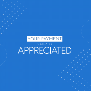 Thank you for your payment message on a blue background